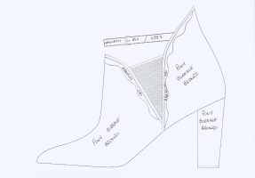 Sketch of a boot design with the materials indications