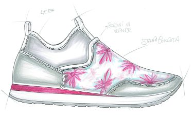 Sneaker design sketch with pink flowers