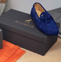 MJ Carter blue suede men loafer with custom box