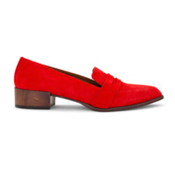 Women loafer in red suede with block wood heel